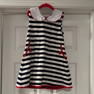 The Beaufort Bonnet Company Striped Dress with Red Trim